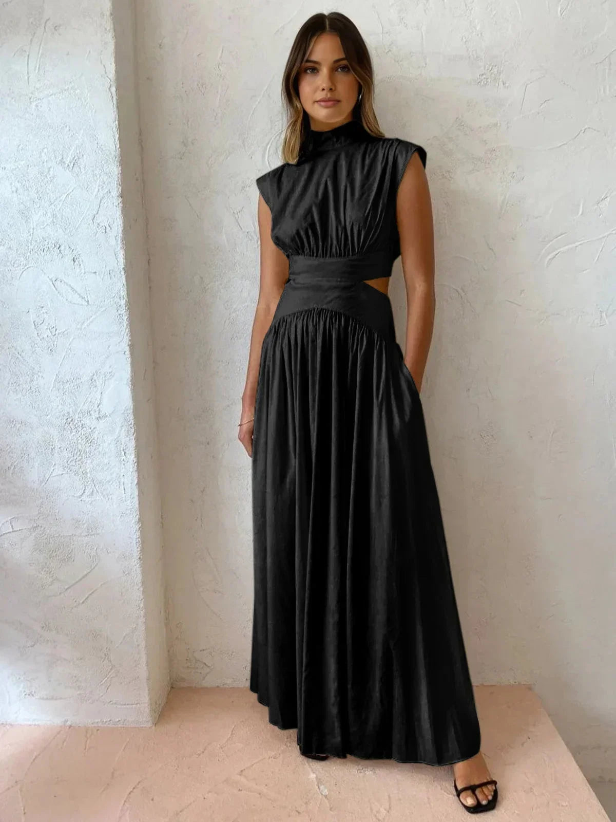 Women's Maxi dress with high neck and elegant cutouts
