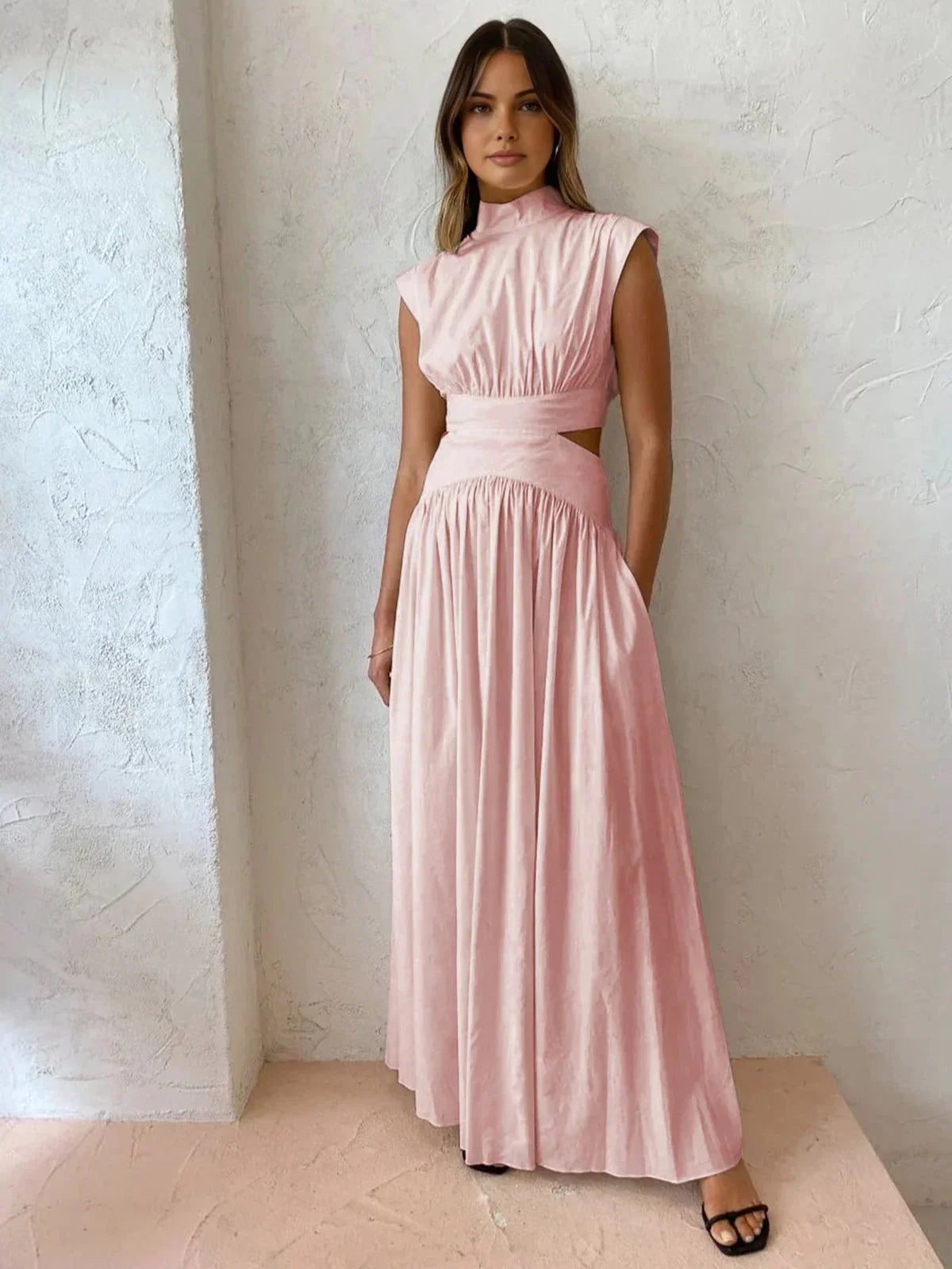 Women's Maxi dress with high neck and elegant cutouts