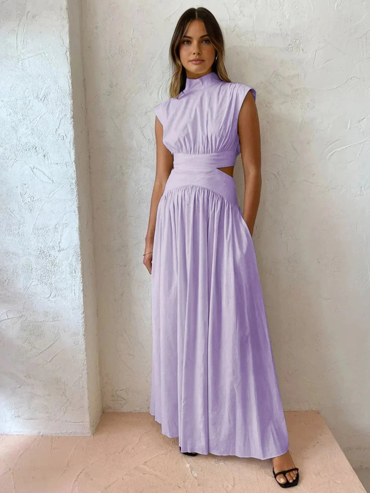 Women's Maxi dress with high neck and elegant cutouts