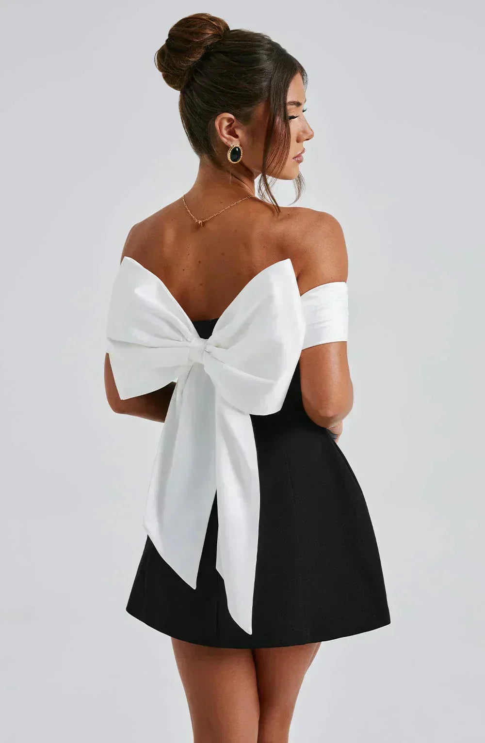 Mini dress women two-tone bare Shoulders bow