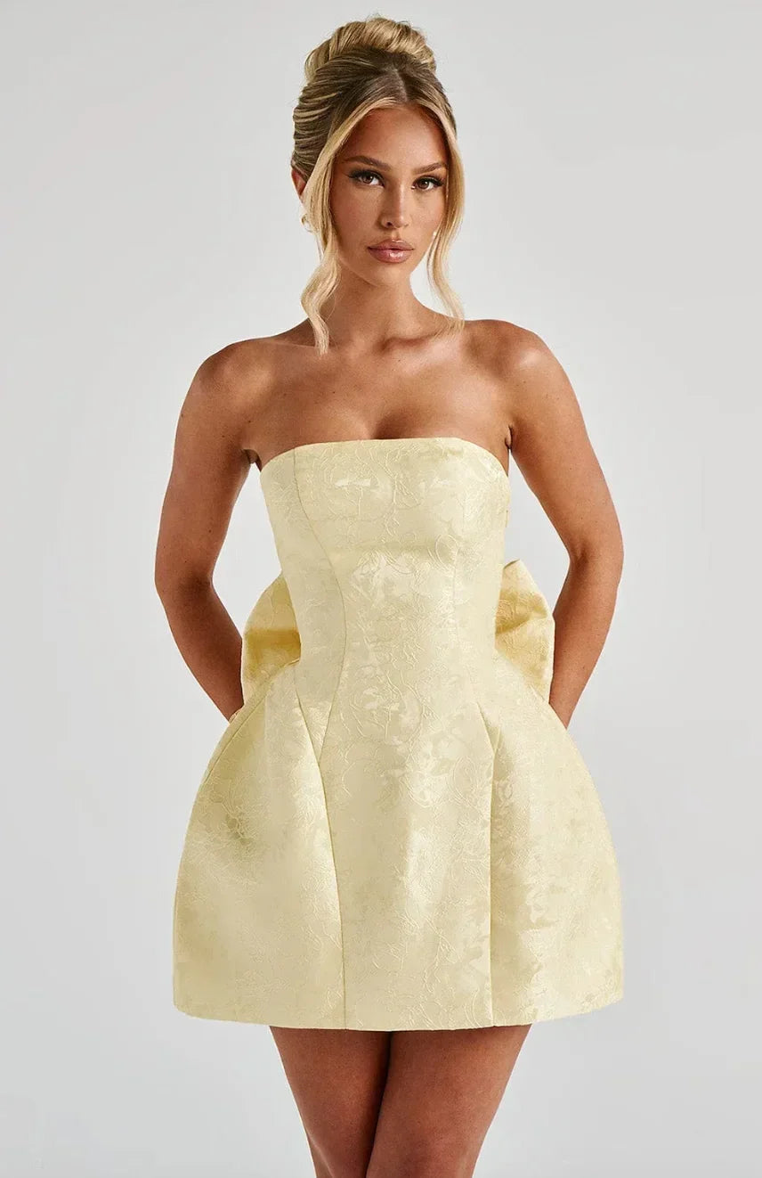 Mini dress women jacquard strapless with backless design