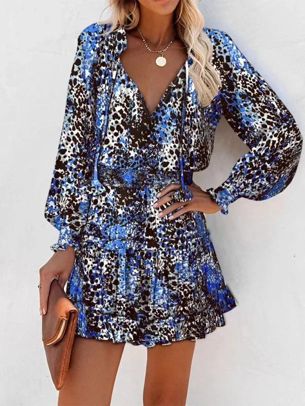 Mini dress for women with ruffles and mixed prints