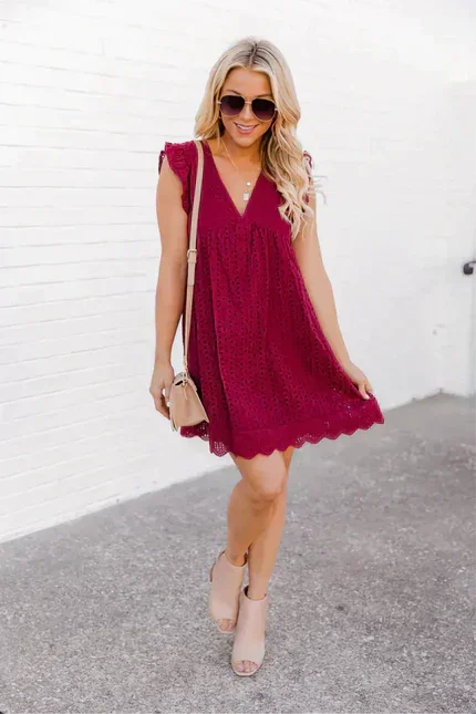 Mini dress women sleeveless lace with pockets