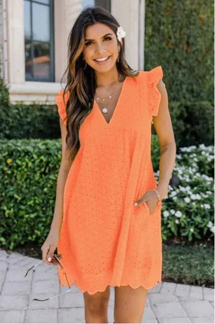 Mini dress women sleeveless lace with pockets