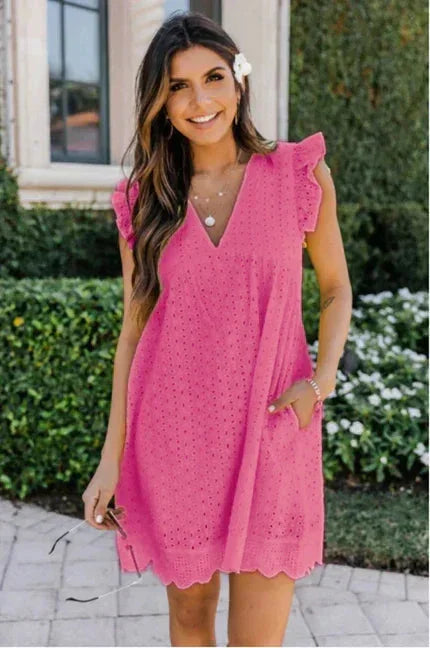 Mini dress women sleeveless lace with pockets