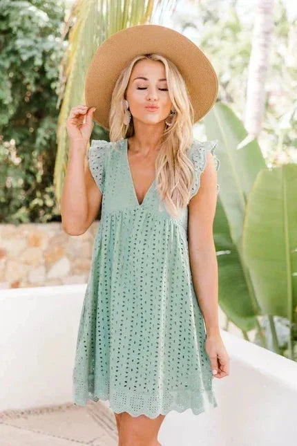 Mini dress women sleeveless lace with pockets