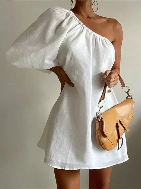 One-Shoulder mini dress for women with puff Sleeve